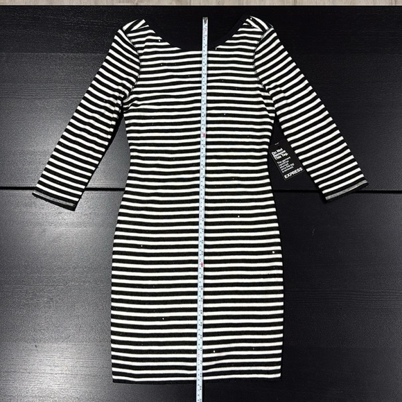 Express Black and White Striped 3/4 Sleeve Sequins Accented Mini Dress - XS - Picture 2 of 7